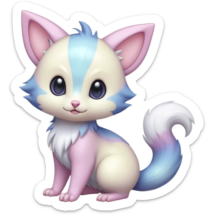 Shiny Cute Adorable Innocent Precious Furry Divine Glorious Holy Iridescent Pale Pastel Whitish Bright Furret-Absol-Skitty-Noibat-Hybrid (Full body) sticker