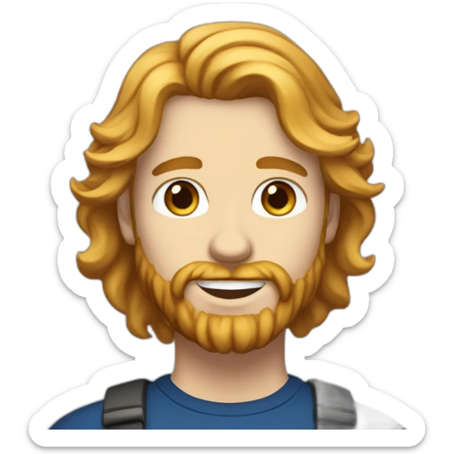 an english man in his twenties with long wavy blonde hair and a red beard and blue eyes sticker