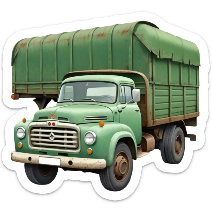 ZIL 130 Soviet truck with green cabin and flatbed, classic vintage Russian truck from 1960s sticker