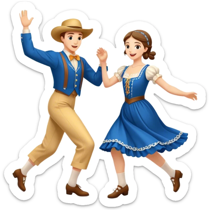 Cinematic Realistic scene of two square dancers in traditional American folk costumes, captured in joyful, coordinated motion with vibrant, rustic lighting that highlights their cultural heritage sticker