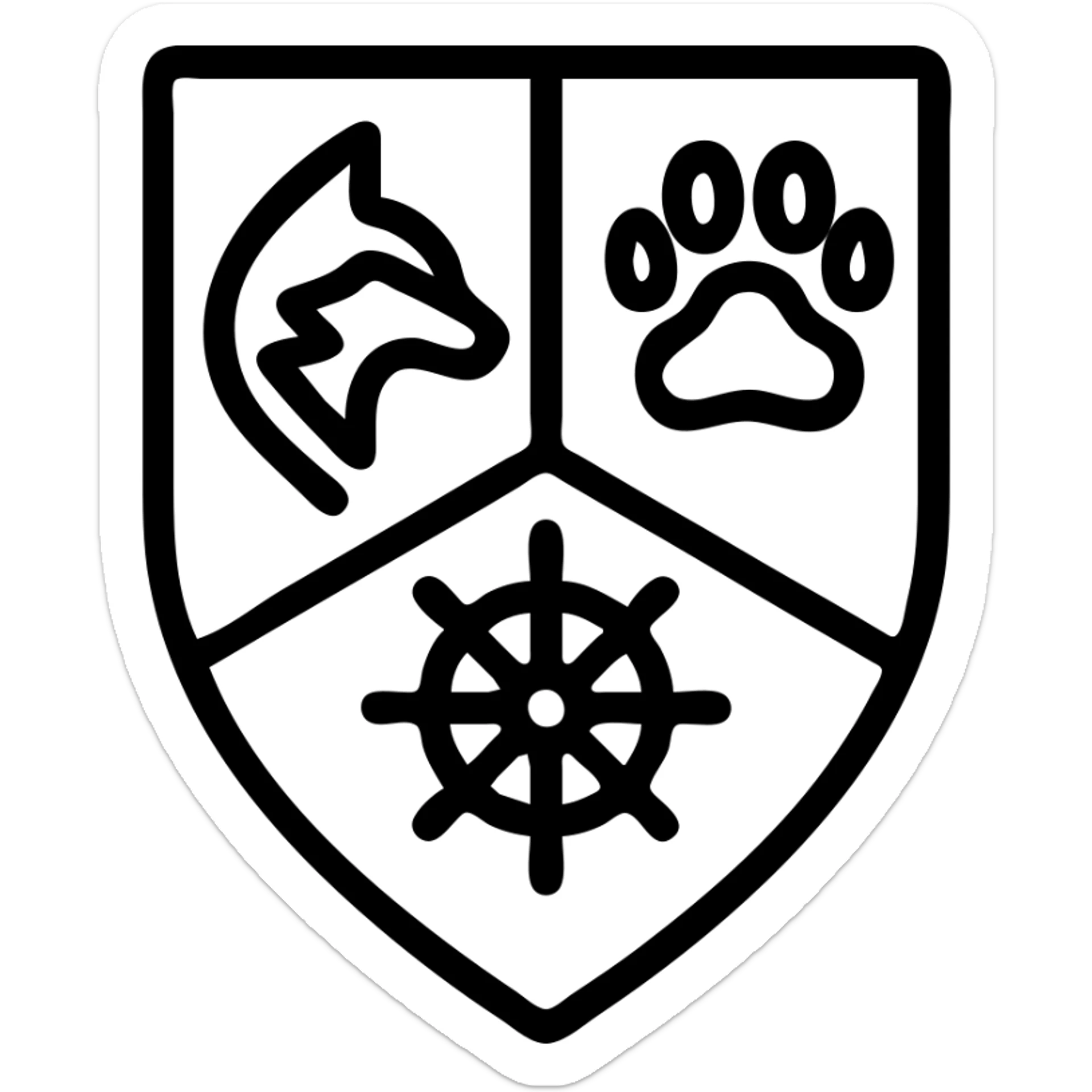 combined badge or crest icon showing one tribal glyph, one breed symbol, and one auspice symbol from Werewolf: The Apocalypse V20, arranged together in a clean, high-contrast style matching the tribal glyph icons sticker