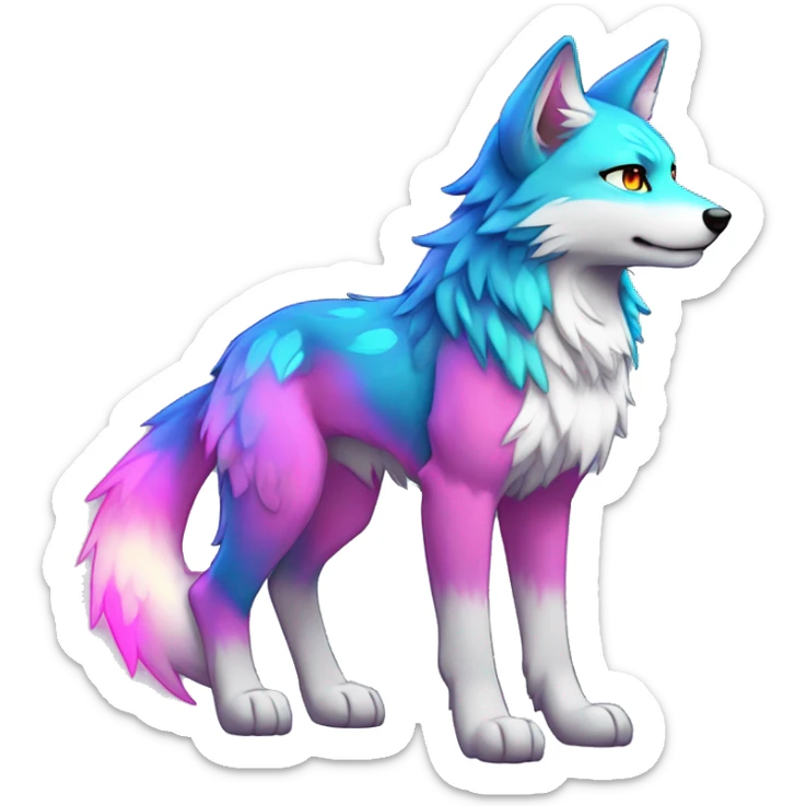 Anthro Colorful Shiny Fionbri-Falvie-sparkle-wolf-sona with neon markings full body sticker