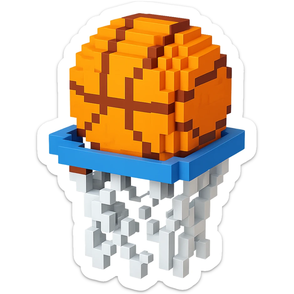 A voxel-style basketball in a net sticker