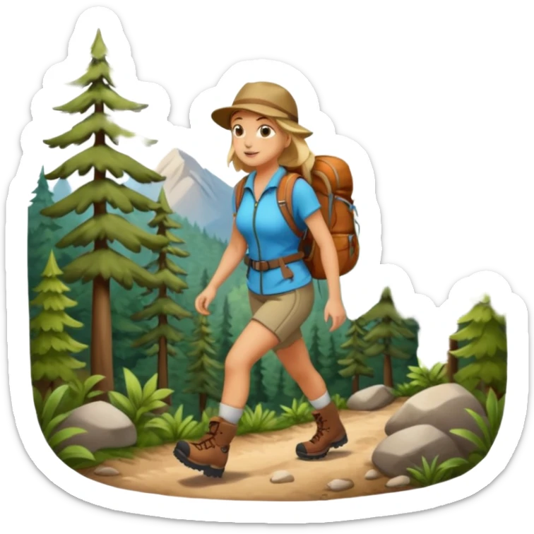 woman hiking in the woods in the sunshine sticker