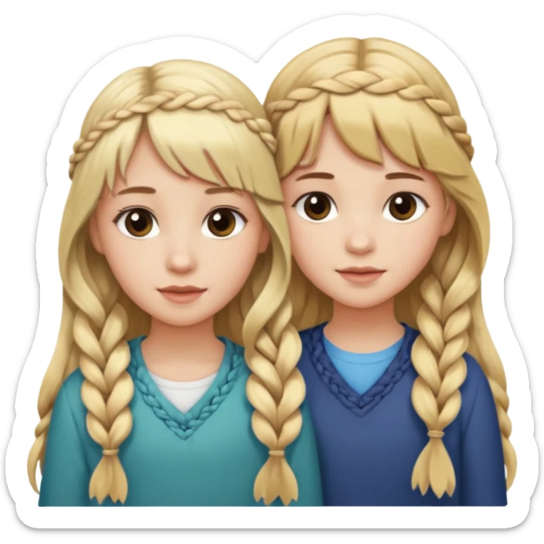 Sister with bangs and long wavy flowing blonde hair and her sister with long brown hair  braided to one side.  Close loving sisters💛 sticker