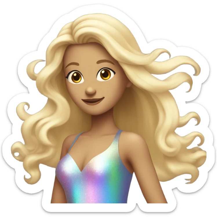 Dancing blonde girl long hair in an iridescent dress sticker