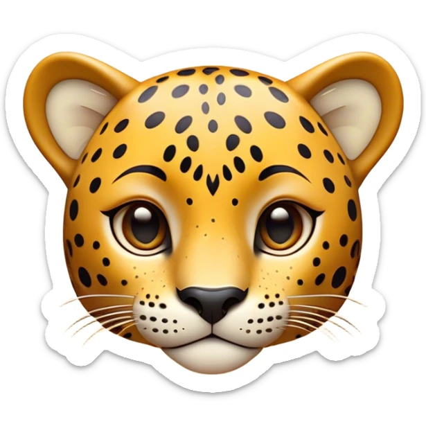 Cinematic Cute Jaguar Portrait Emoji, Head tilted playfully and inquisitively, with a smooth, agile form accented by delicate spotted patterns and round, sparkling eyes full of charm, Simplified yet irresistibly adorable features, highly detailed, glowing with a warm, inviting wild glow, high shine, affectionate and lively, stylized with a touch of whimsical feline grace, soft glowing outline, capturing the essence of a mischievous yet loving jaguar that feels like it could pounce out of the screen into your arms! sticker