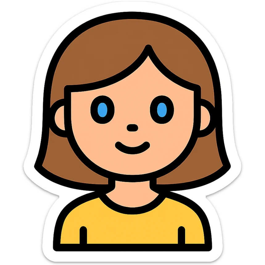 color outline icon of a girl with brown hair and blue eyes sticker