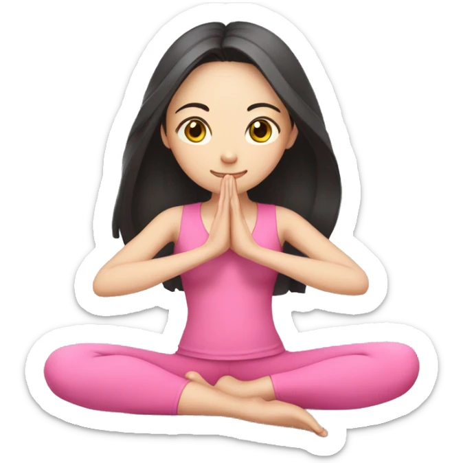 Asian girl doing yoga all in pink clothes, dark long hair, pale skin sticker