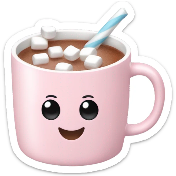 Light Pink mug of hot chocolate with marshmallows  sticker