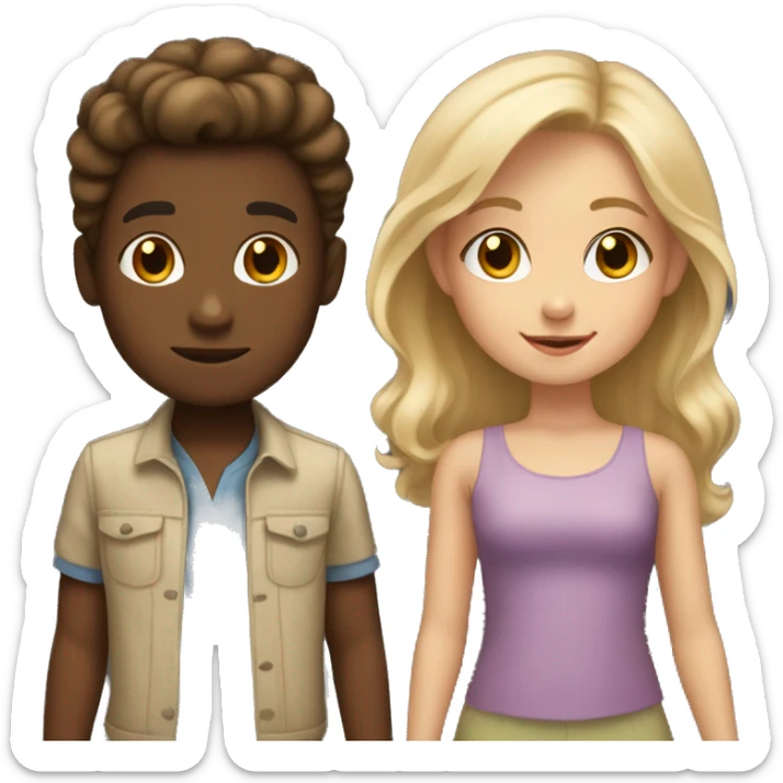  blonde boy and girl with brown hair and a brown skin kid sticker