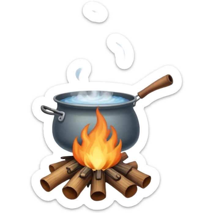 campfire with pot of boiling water hanging above, steam coming out sticker