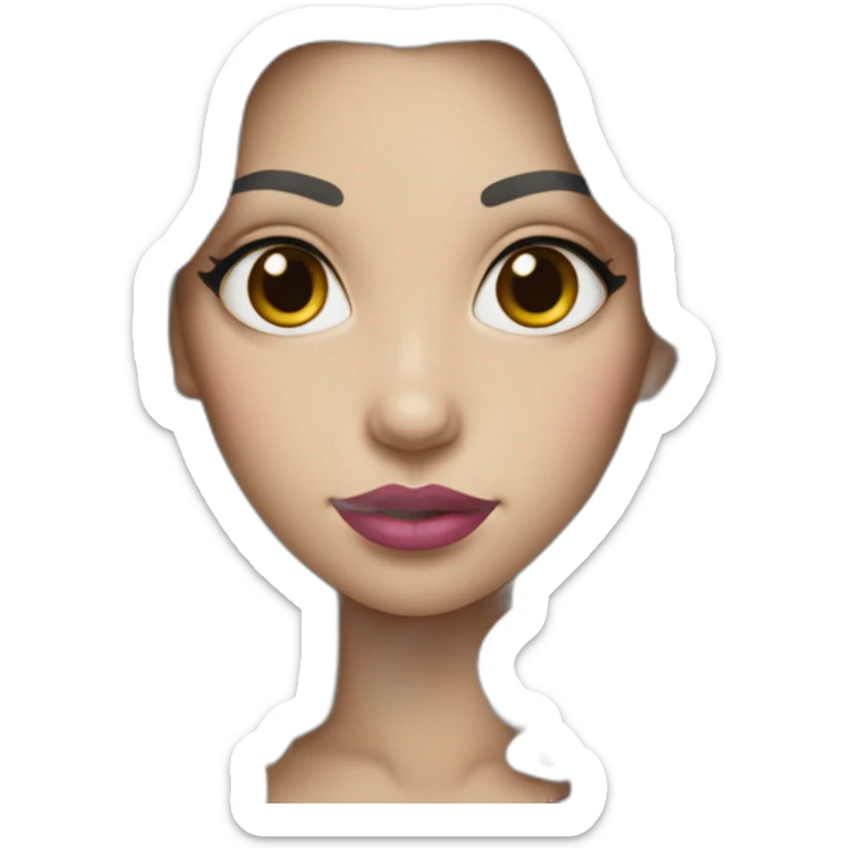 Woman with white skin, long dark hair, wavy hair and pink lips sticker