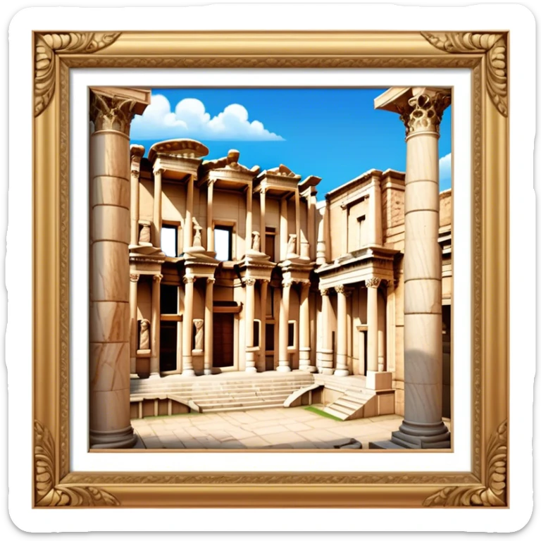 Cinematic Realistic Library of Celsus Landmark Emoji, depicted with an ornate ancient facade rendered with lifelike textures and warm, historical lighting. sticker
