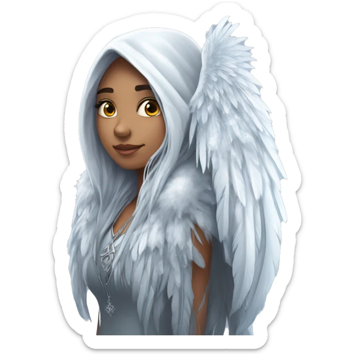 big wings, hood, silver, feather, icy ,snowflake, Beautiful, fairy, long hair sticker
