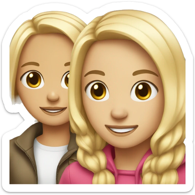 blonde girl and brunette girl smiling together  sticker