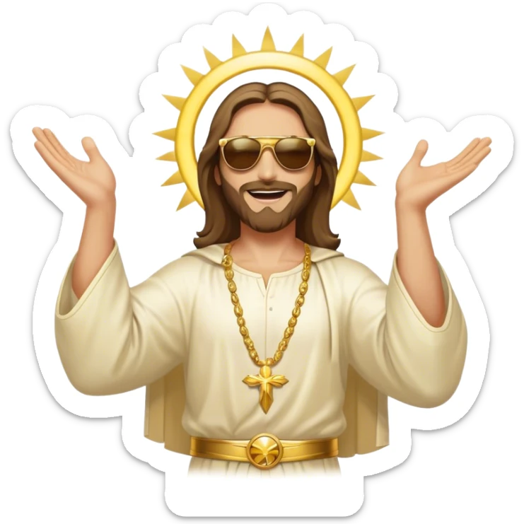 dancing figure of rejoicing Jesus with  sunglases golden  sticker