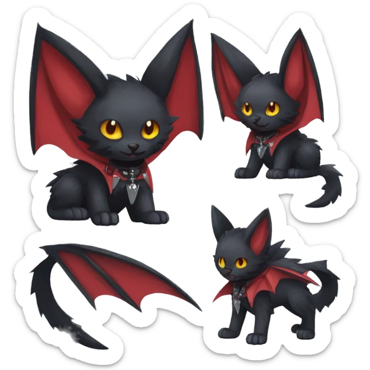 cool edgy black punk red nargacuga-bat-cat-animal hybrid Fakemon collar full body sticker