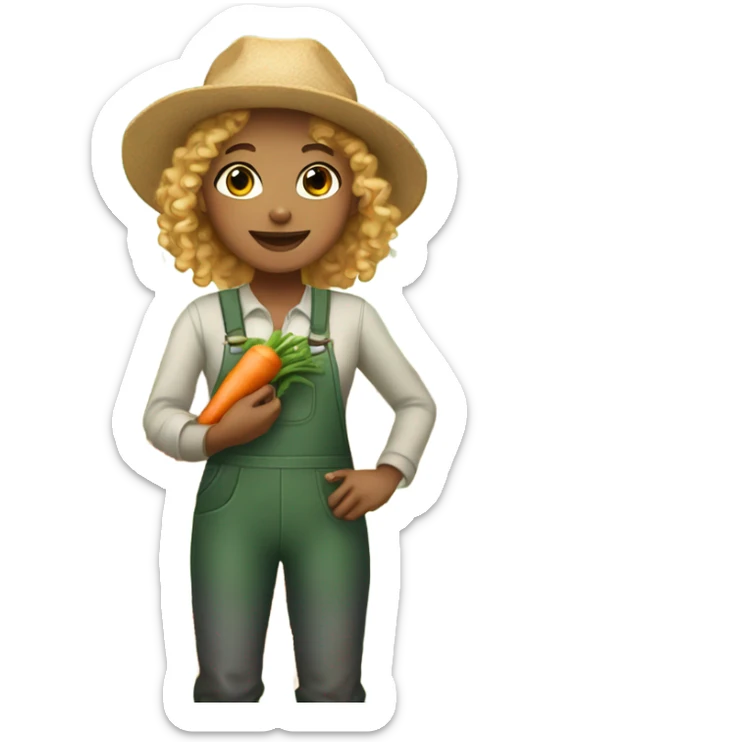 full body farmer girl with curls and curls, holding carrots, light skin, light hair sticker