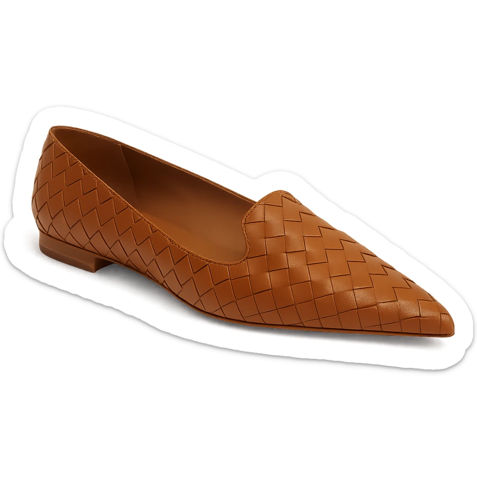 Bottega Veneta flat shoe, elegant, woven leather, understated luxury, fashion-forward design sticker
