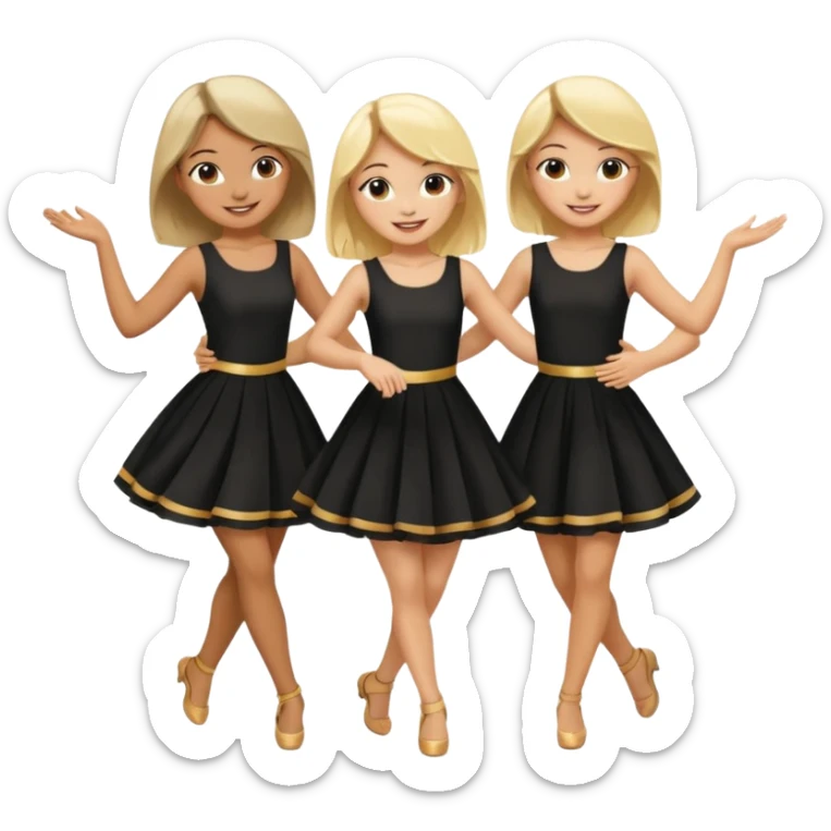 Emoji of 3 Girls dancing one with blonde hair, one tan and one with black hair sticker