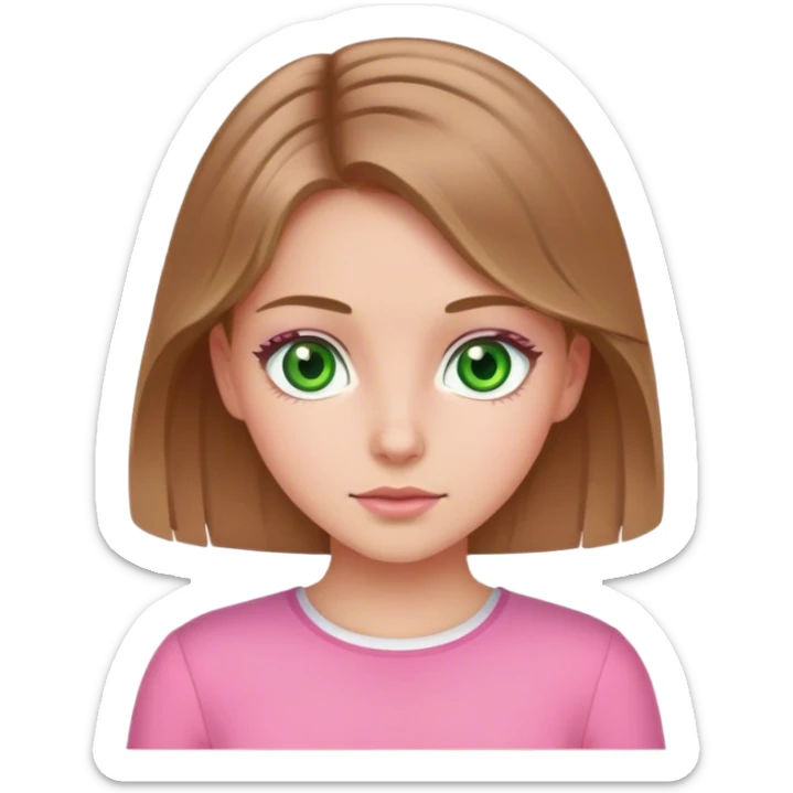 Girl with brown-blondish hair green ayes white skin that is wearing a pink outfit  sticker