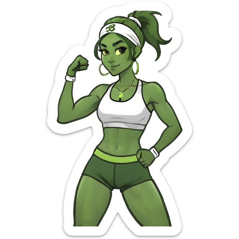 Cute girl with red long hair gym girl with big leg sticker