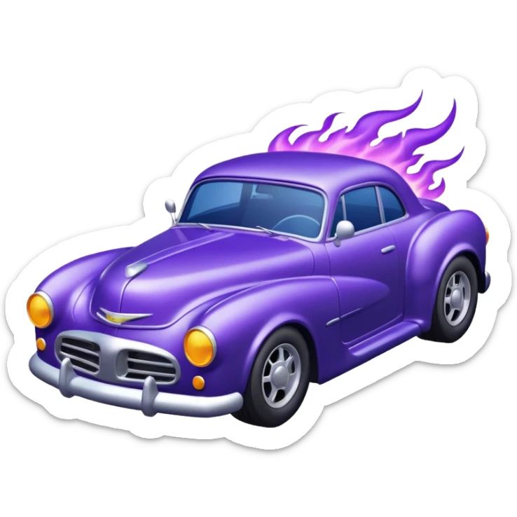 Purple car drifting with navy blue flames coming out of the rear tires. sticker