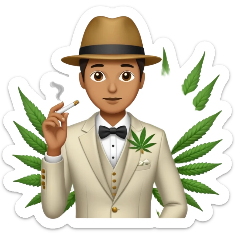 Person in fancy clothes sneaking into wedding ceremony smoking cannabis, full body sticker