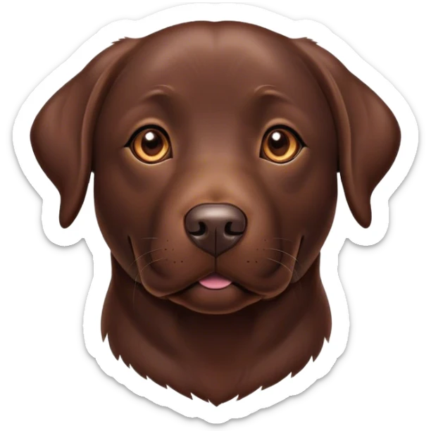 Cinematic Noble Chocolate Labrador Portrait Emoji, Poised and regal, with a robust, muscular build and a rich, glossy chocolate Fur, deep-set soulful brown eyes, Simplified yet sharp and sophisticated features, highly detailed, glowing with a soft, dignified glow, high shine, intelligent and gentle, stylized with an air of confidence, focused and attentive, soft glowing outline, capturing the essence of a watchful and loving companion, so majestic it feels as though it could bound out of the screen with effortless authority! sticker