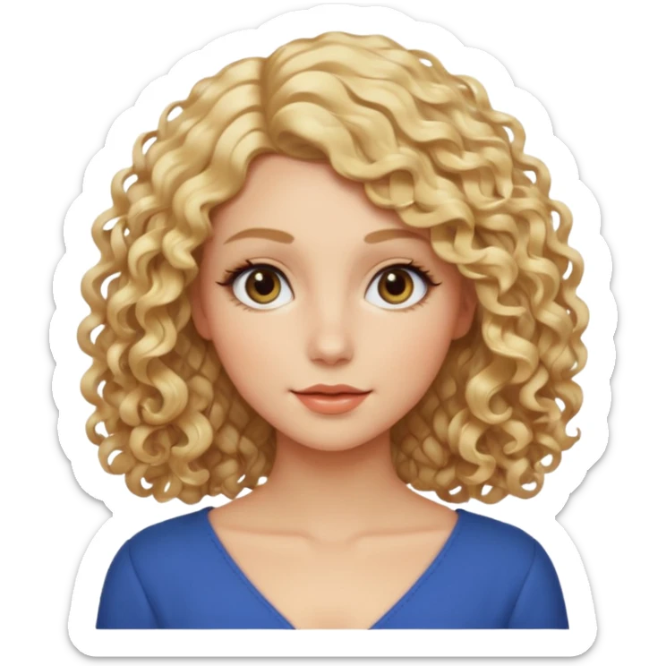 Mujer rubia, pelo rizado hasta los hombros, Raya del pelo al lado, Ojos almendrados sticker