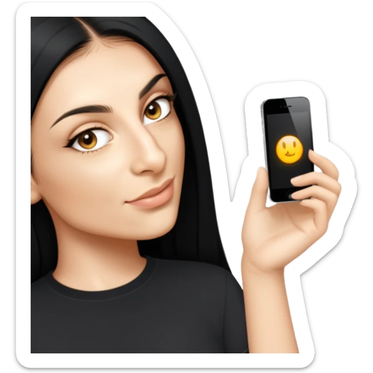 female, black shirt, long black hair sticker