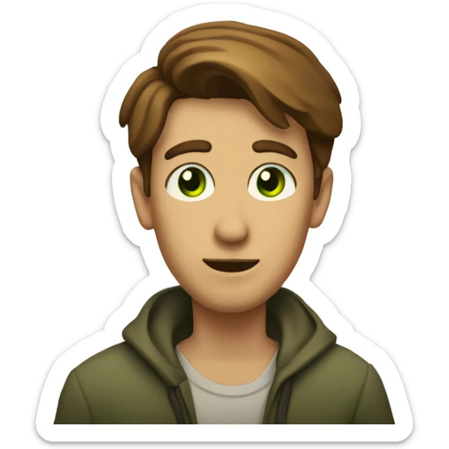 a light-skinned green-eyed man with brown hair sitting in front of the paper scroll  sticker