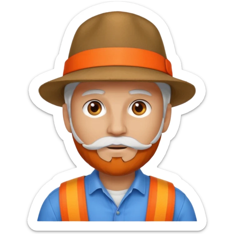 change the hat band with orange band and a red belt. change the facial hair to white.  sticker