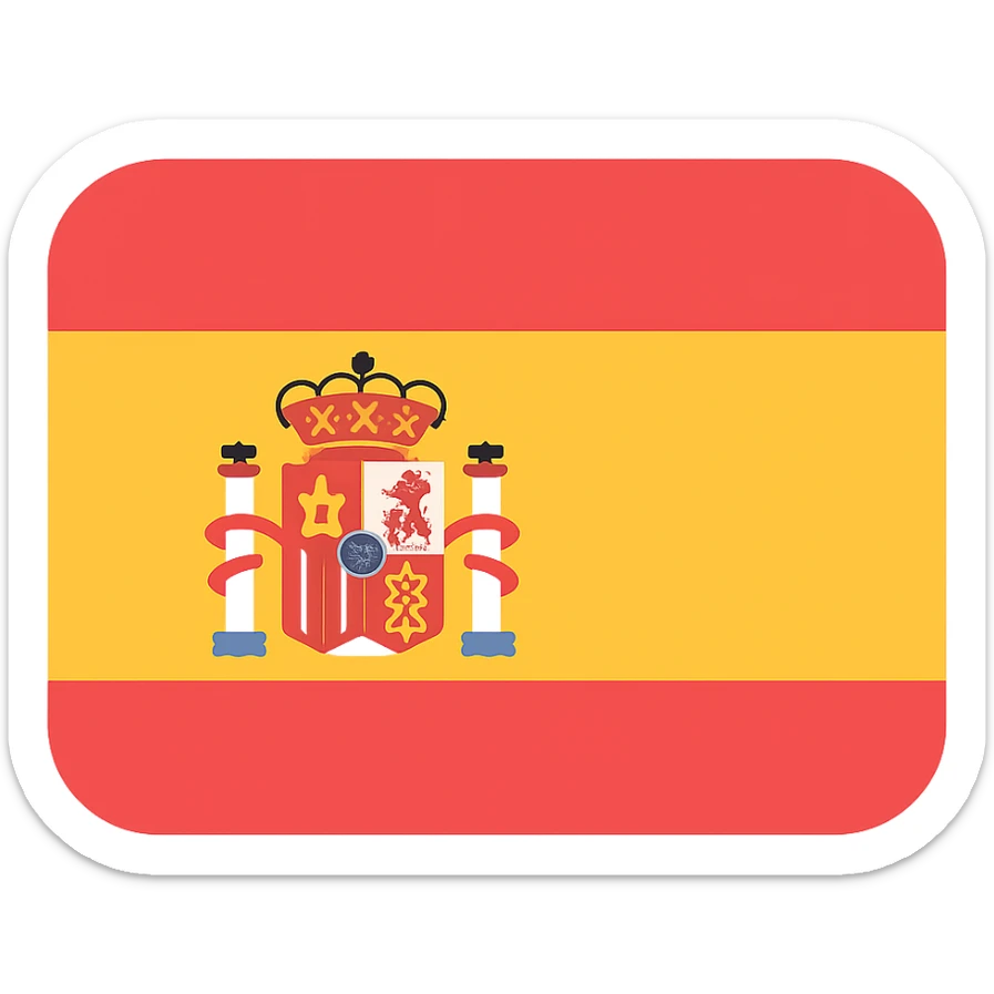 Add the Spanish coat of arms in the center of the flag, modern colors, clean design, vector style with bright and clear color usage. sticker