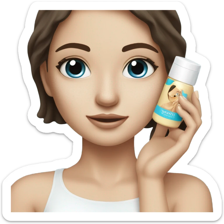 White Skin care on white freackles skin of a brunett blue eyed girl using skin care products  sticker