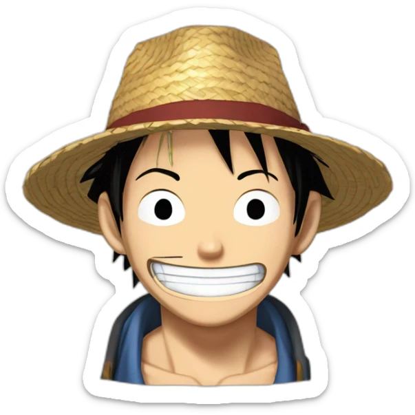 Luffy with his straw hat and his scar at the bottom of the right eye smiling with closed eyes in the Eiichirō Oda’s style sticker