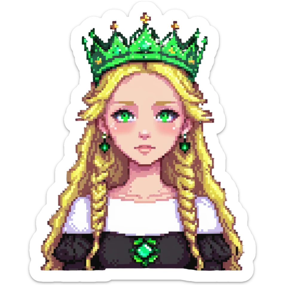 beautiful princess with blonde hair and striking green eyes wearing a crown sticker