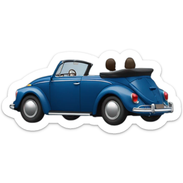 dark blue volkswagen coccinelle convertible with female dark hair driver sticker