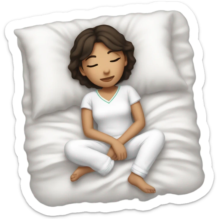 Teen girl cozyly sleeping short dark brown hair wearing white pjs sticker