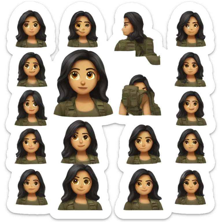 19 year old Latina girl soldier with black straight medium length hair  sticker