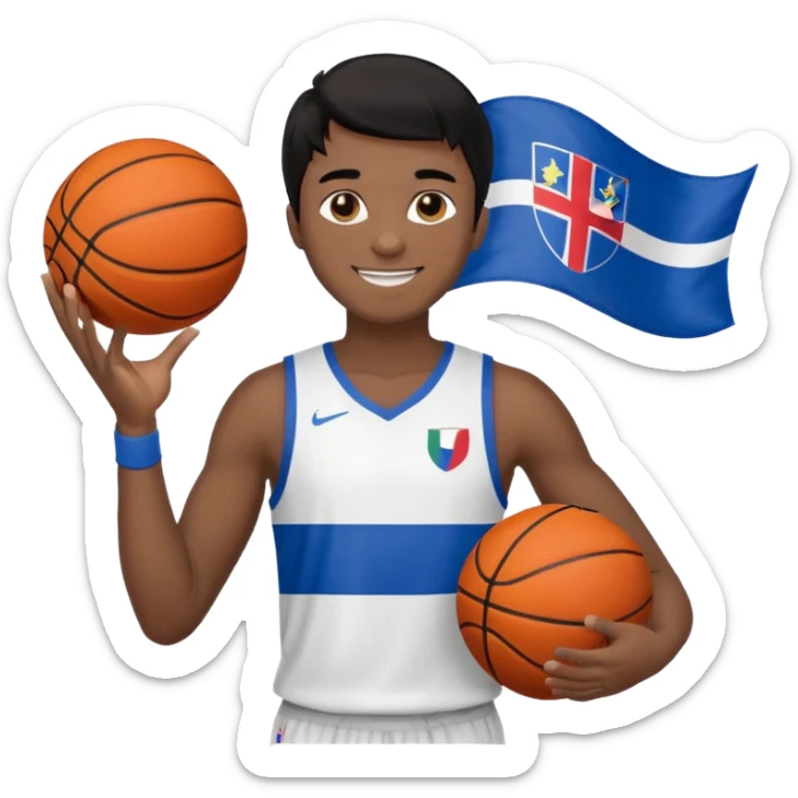 light black skin guy black hair in one hand basketball ball and in othe slovenian flag sticker