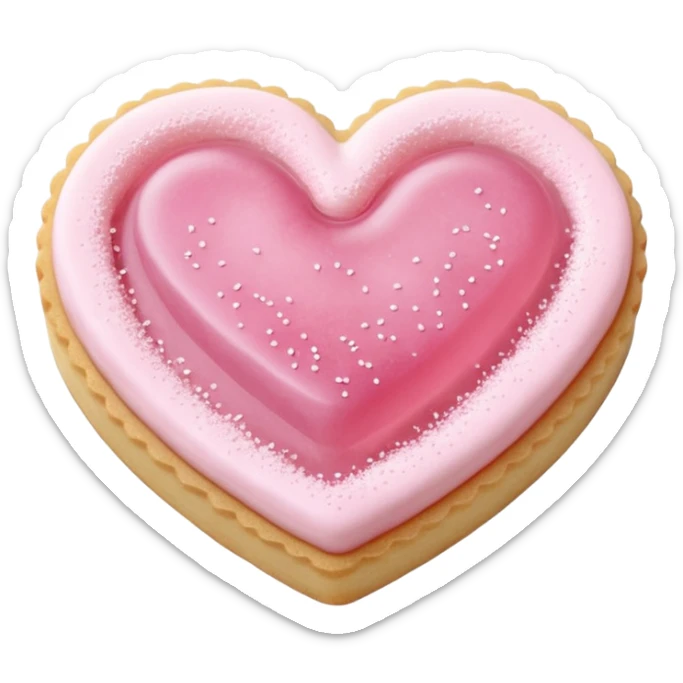 Realistic shortbread cookie in the shape of a heart with pale pink jelly middle filling and sprinkled powder sugar on top. sticker