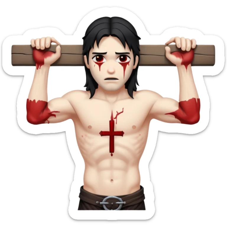 jesus-body-on-the-cross, with black edgy hair sticker