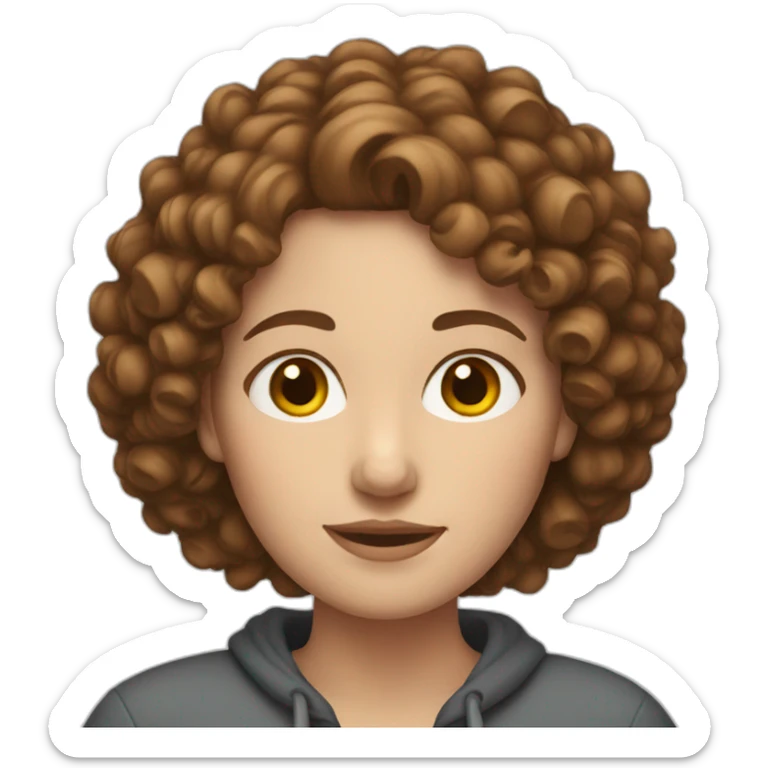 white woman with short brown curly hair sticker