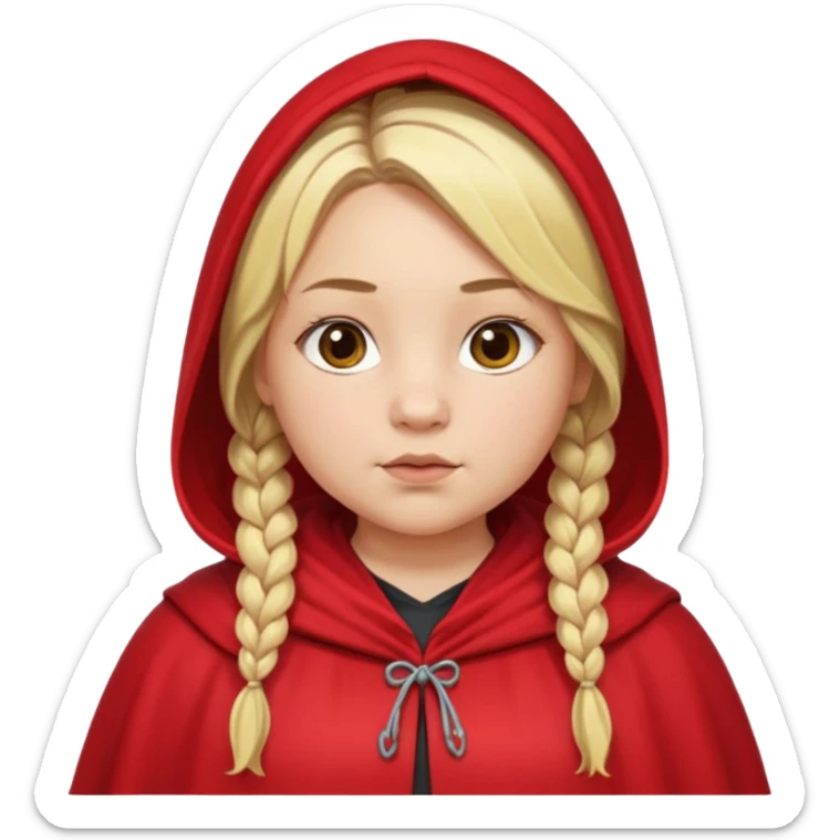blonde braids hair kid girl, white skin, fat, wear red cloak sticker
