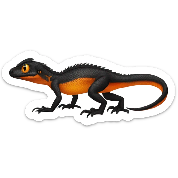 Black Shiny Lizard-Reptile-Raptor-Fakémon with Orange belly Full Body sticker