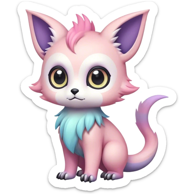 Adorable colorful chibi pastel edgy fantasy animal hybrid Fakemon full body, big Eyes sticker