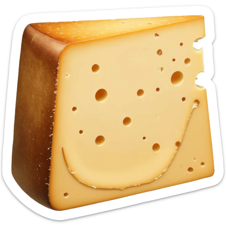 firm thick wedge of cantal cheese, pale yellow interior, rough natural beige-brown rind, dense slightly crumbly texture, clean slice, subtle aging marks, soft lighting, emoji scale sticker