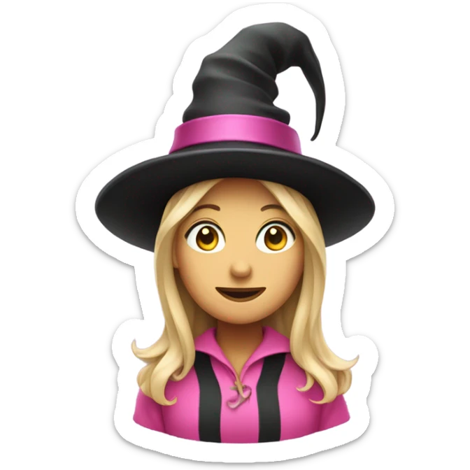 a witch with a pink top hat sticker